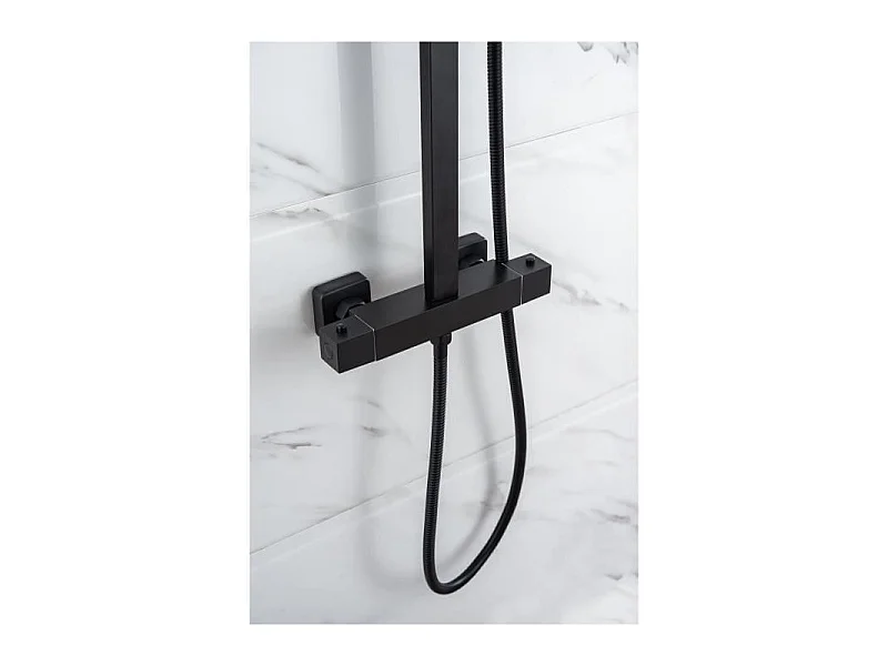 Colonne de douche - Mitigeur thermostatique - Pomme haute carrée 20x20 cm -  - Noir mat