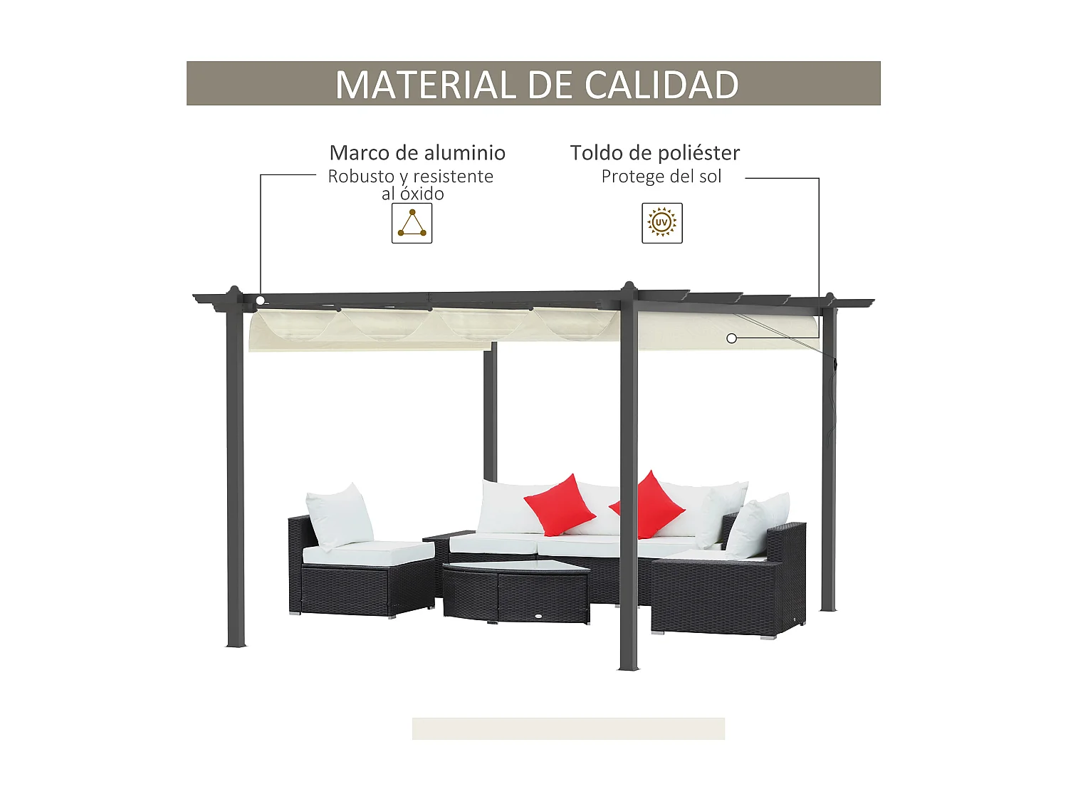 Pérgola de aluminio crema 396x296x220 cm Outsunny