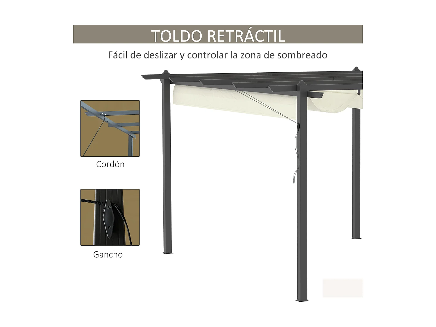 Pérgola de aluminio crema 396x296x220 cm Outsunny