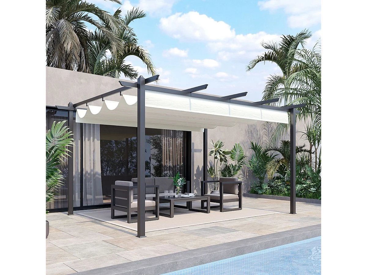 Pérgola de aluminio crema 396x296x220 cm Outsunny