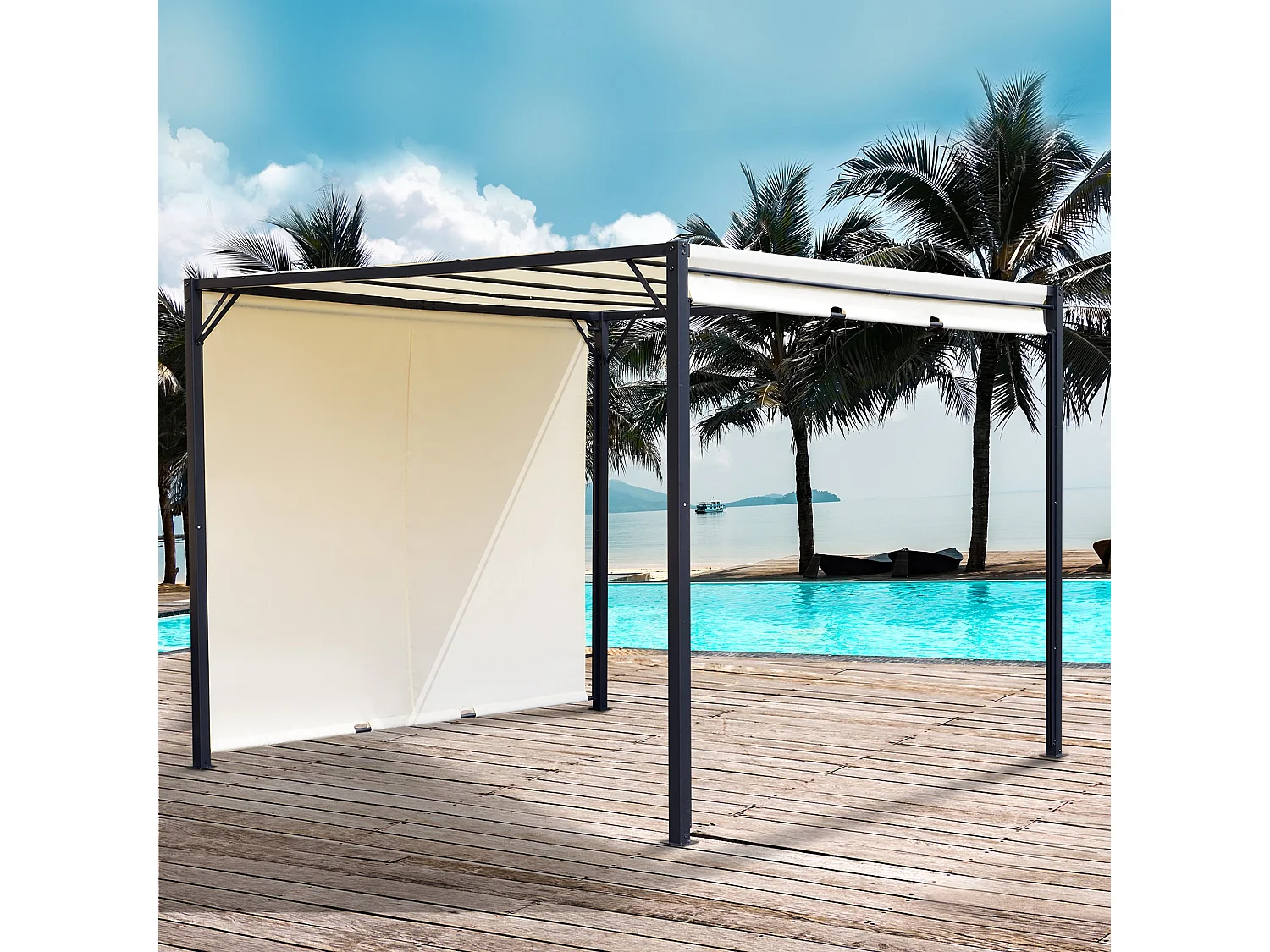 Pérgola crema 295x295x226 cm Outsunny