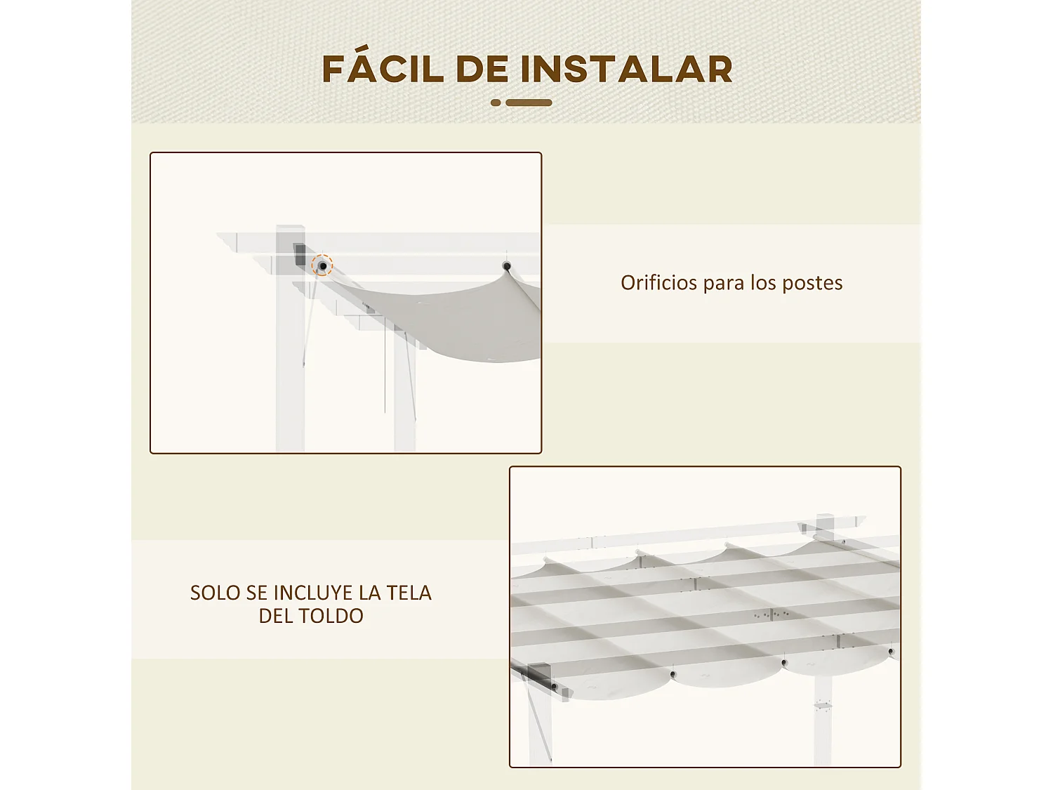 Cubierta para pérgola crema 350x250x6 cm Outsunny