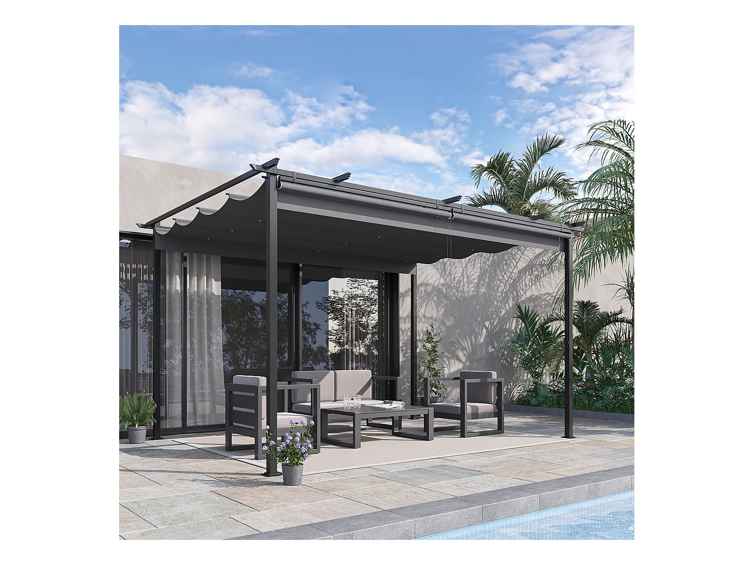 Pérgola de jardín gris oscuro 395x295x230 cm Outsunny