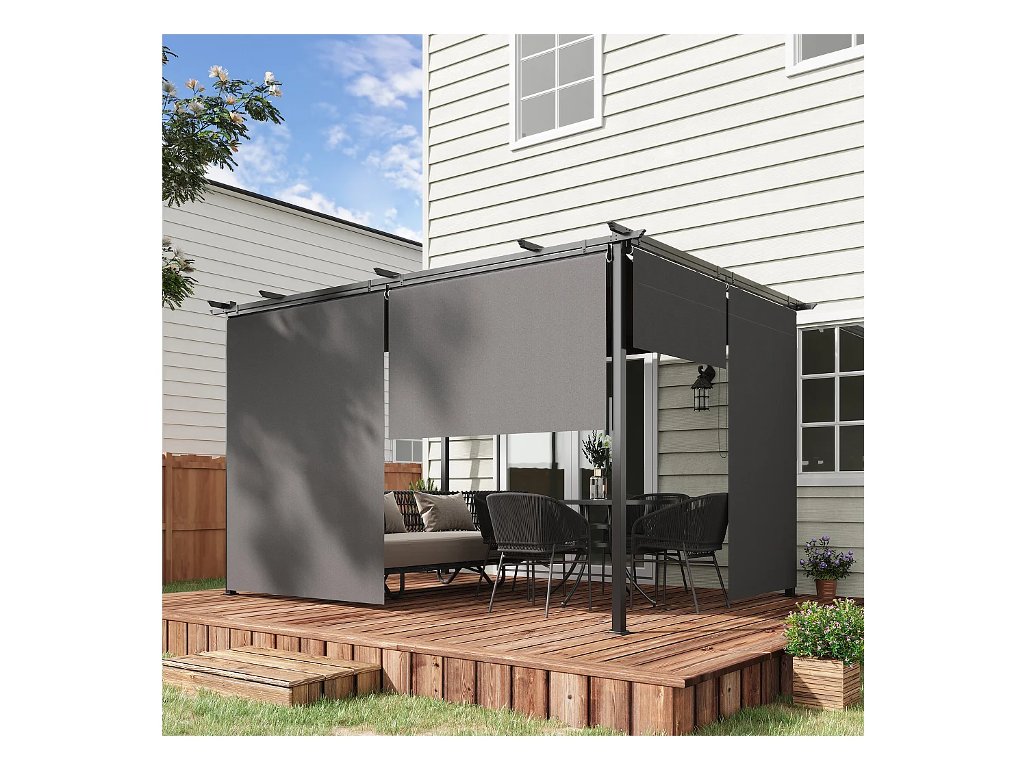 Pérgola de jardín gris oscuro 395x295x230 cm Outsunny