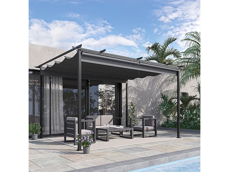 Pérgola de jardín gris oscuro 395x295x230 cm Outsunny