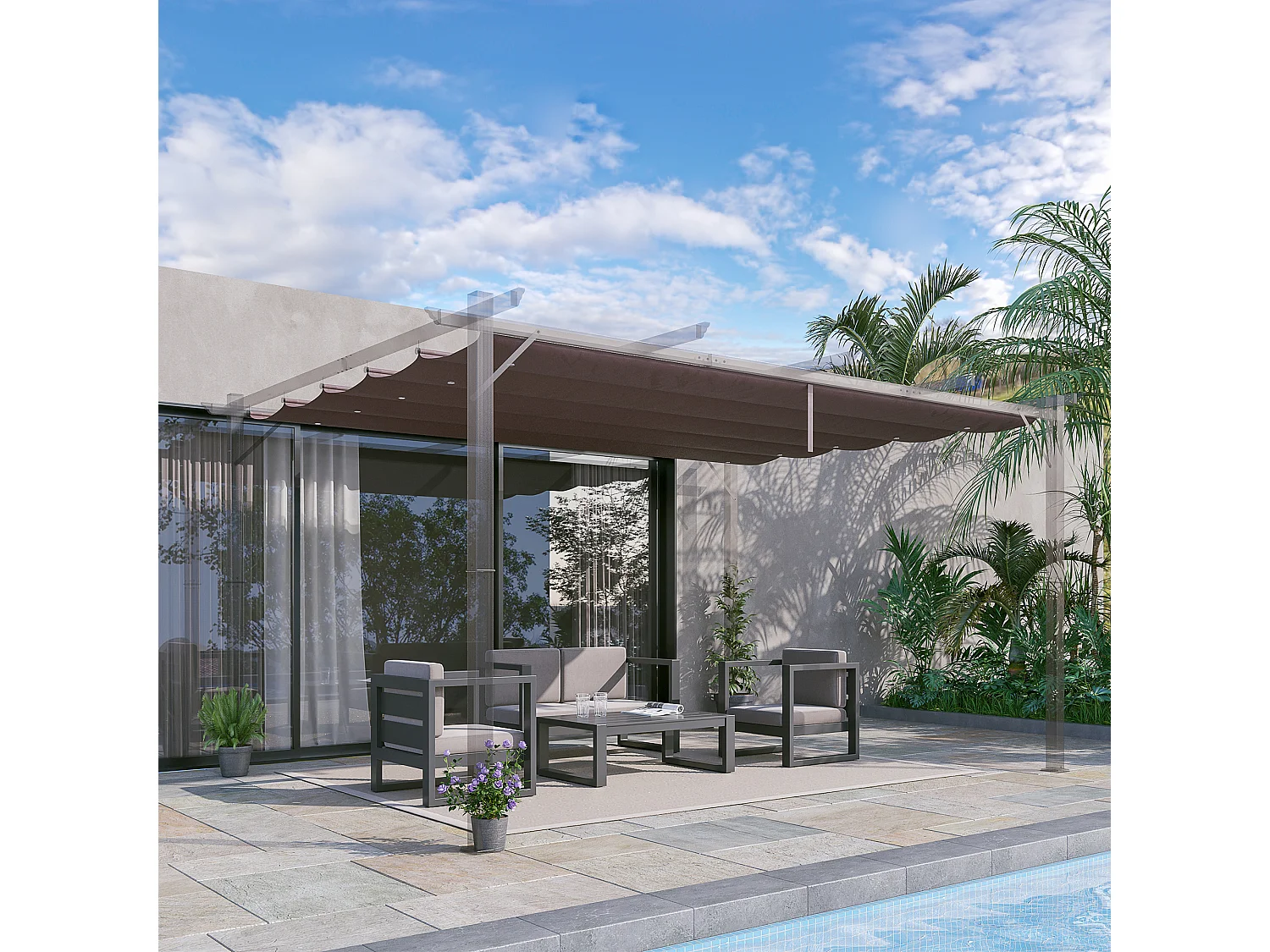 Cubierta para pérgola café 350x250x6 cm Outsunny