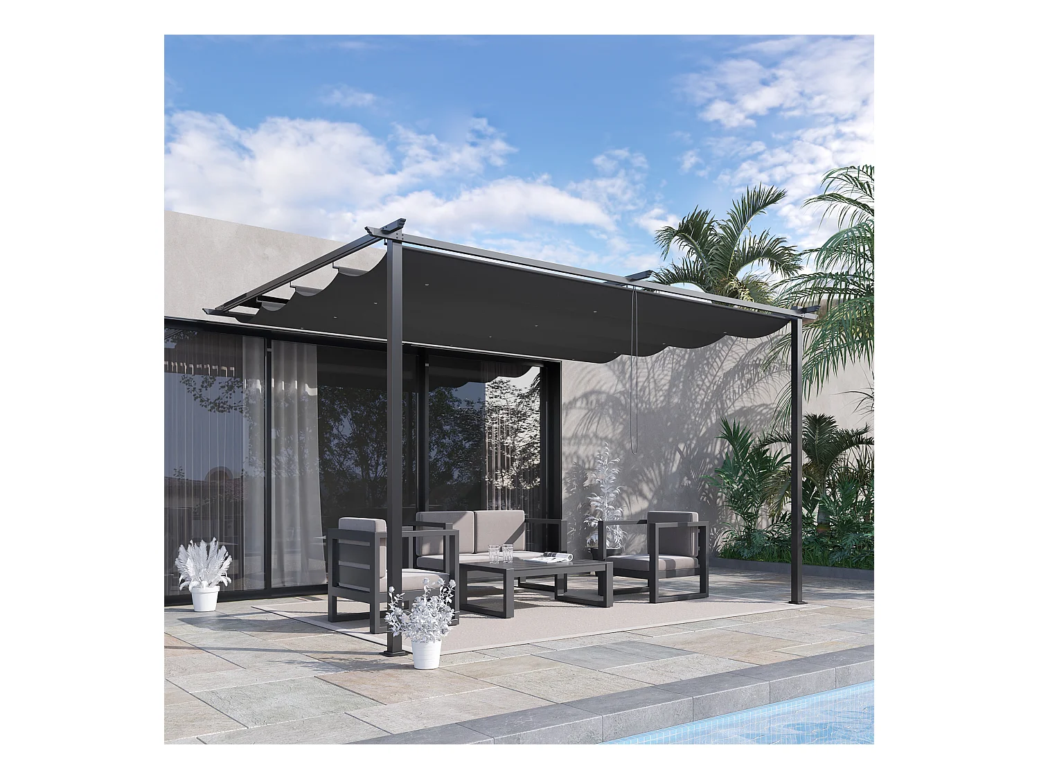 Pérgola de jardín gris oscuro 390x290x220 cm Outsunny