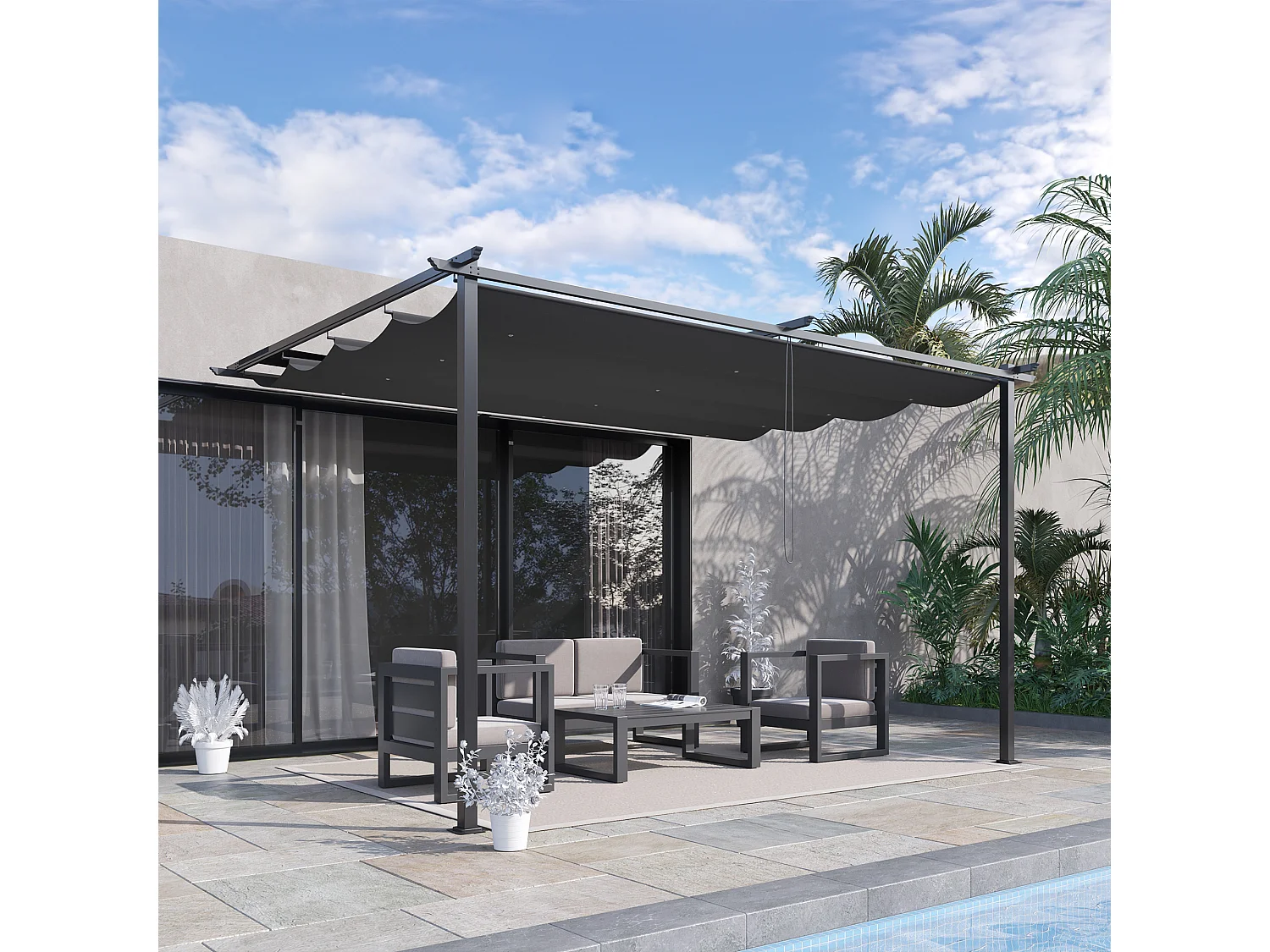 Pérgola de jardín gris oscuro 390x290x220 cm Outsunny