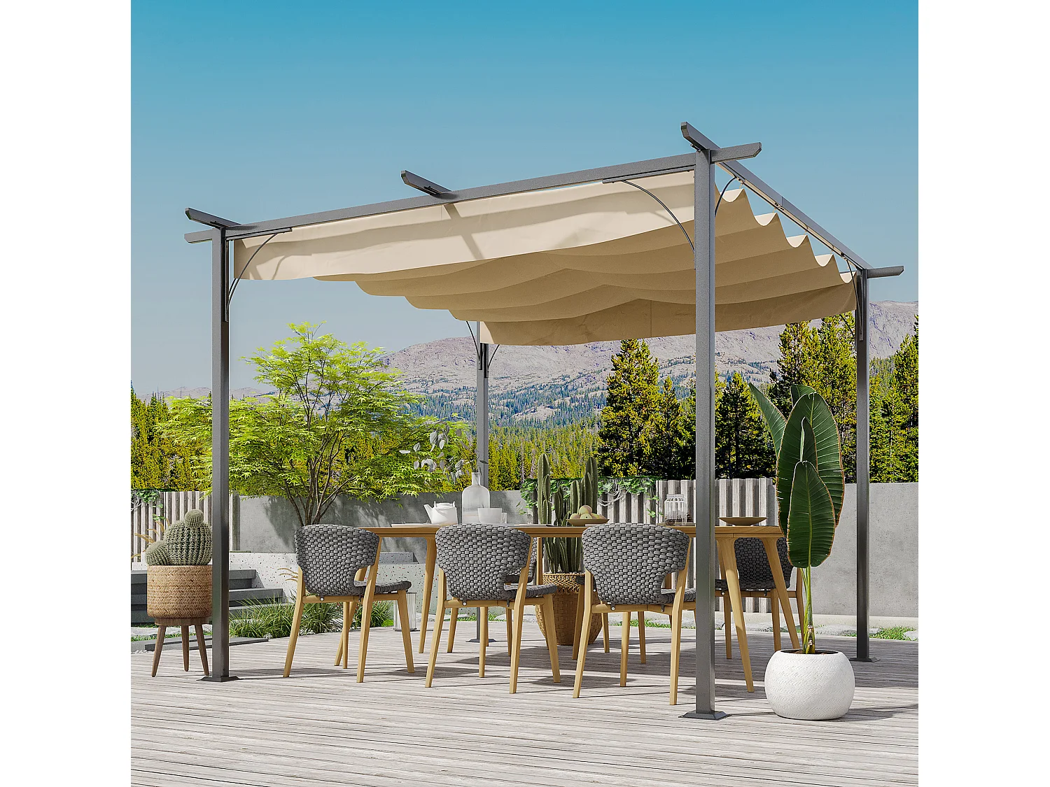 Pérgola beige y negro 300x300x230 cm Outsunny