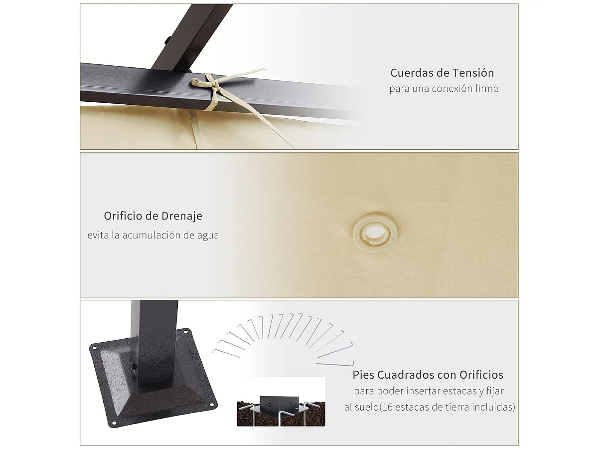 Pérgola beige y negro 300x300x230 cm Outsunny