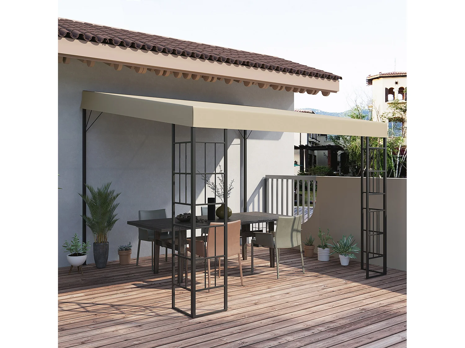Pérgola de jardín beige 298x298x250 cm Outsunny