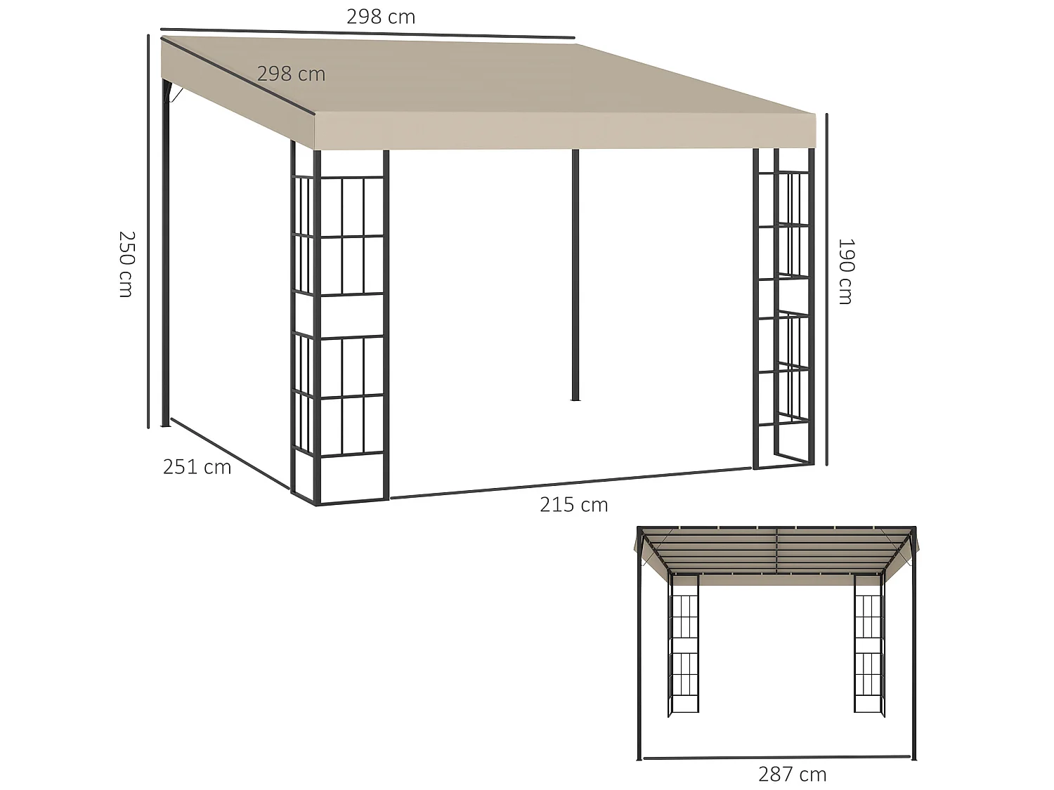 Pérgola de jardín beige 298x298x250 cm Outsunny