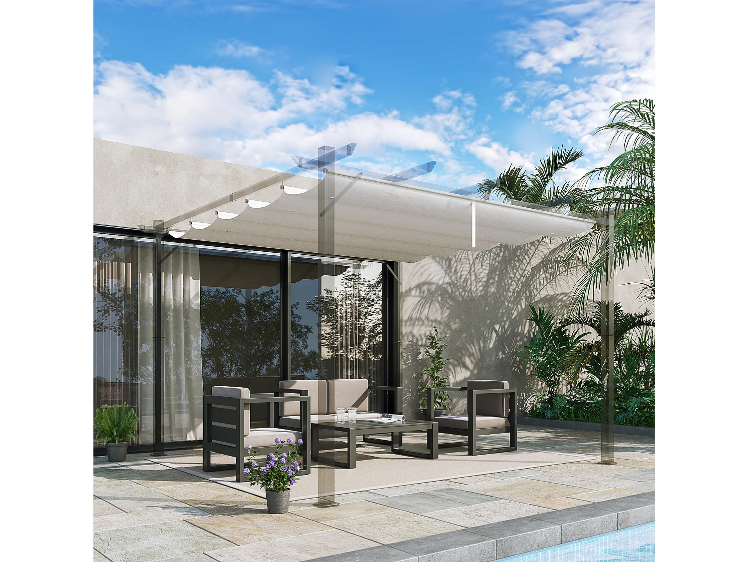 Cubierta para pérgola crema 250x255x6 cm Outsunny