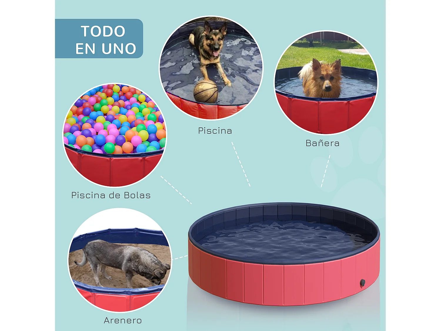 Piscina para mascotas rojo ø160x30cm PawHut