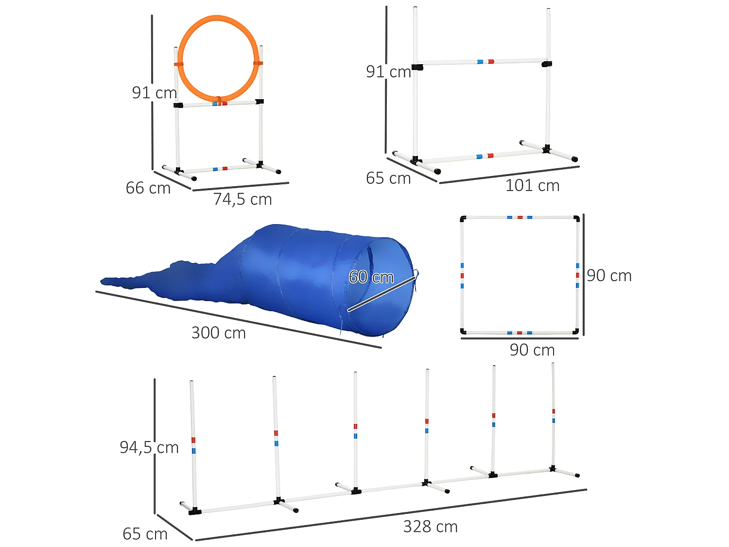 Conjunto de entrenamiento para mascotas blanco y azul 328x65x94.5 cm PawHut