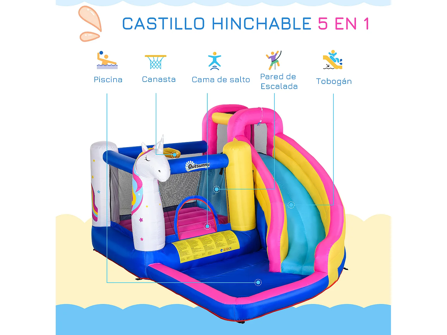 Castillo inflable infantil multicolor 345x300x210cm Outsunny