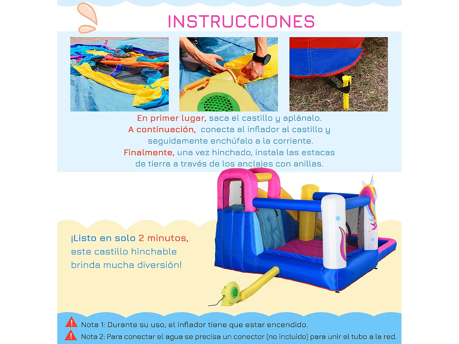 Castillo inflable infantil multicolor 345x300x210cm Outsunny
