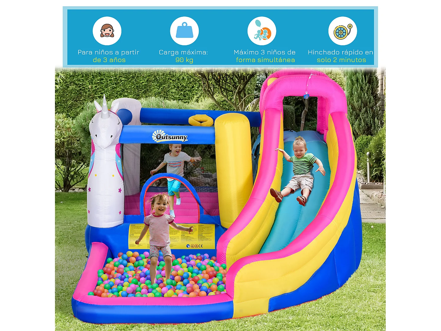 Castillo inflable infantil multicolor 345x300x210cm Outsunny