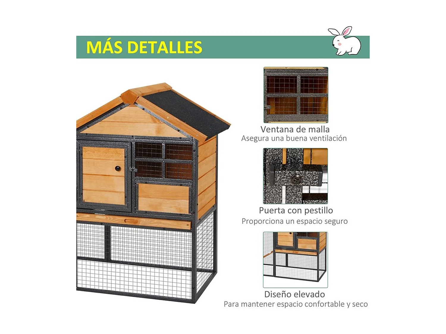 Conejera de exterior multicolor 122 x 63 x 92cm PawHut