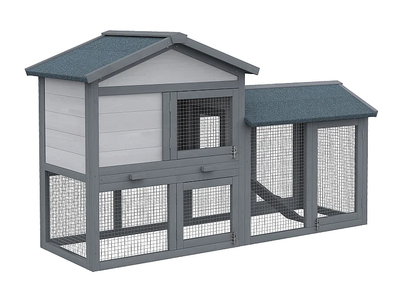 Conejera de madera gris 147x54x84cm PawHut