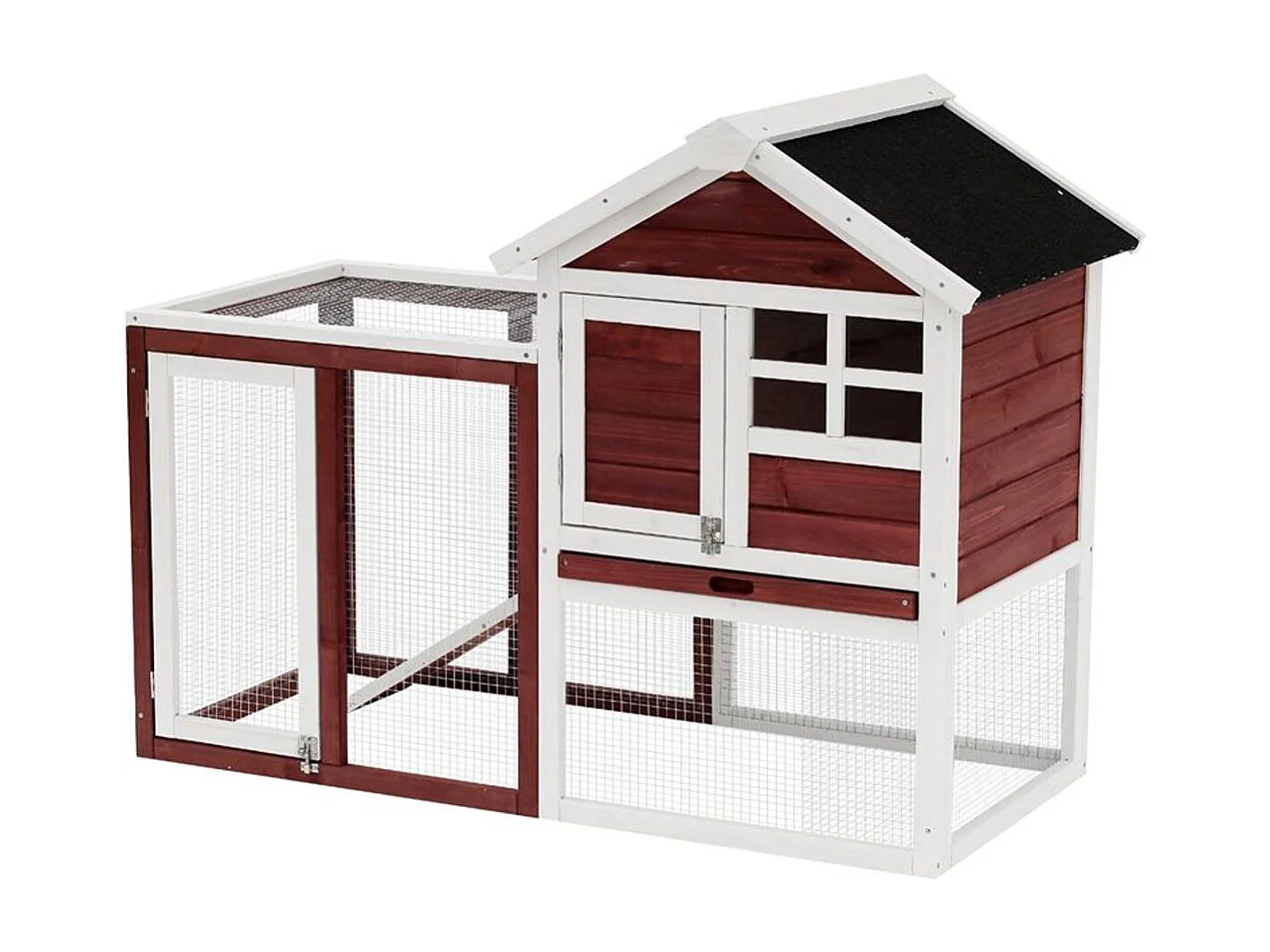 Conejera de madera exterior rojo 122x62.6x92 cm PawHut