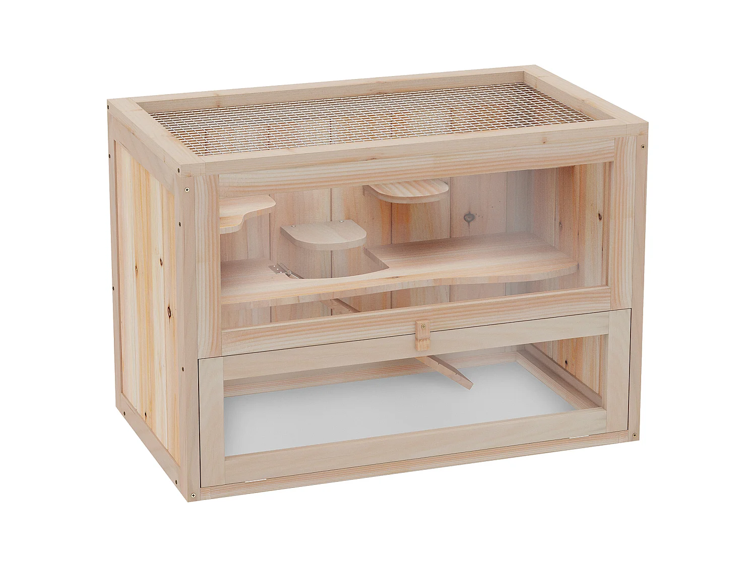 Jaula madera para hámster natural 60x35x42cm PawHut