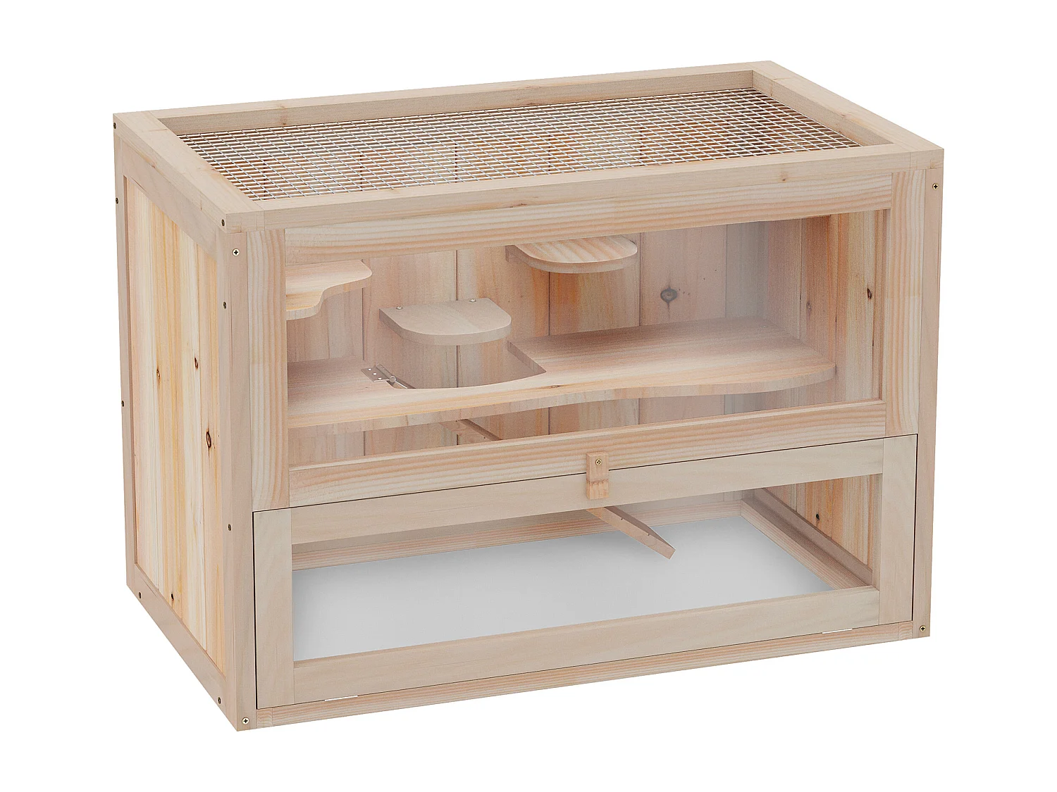 Jaula madera para hámster natural 60x35x42cm PawHut