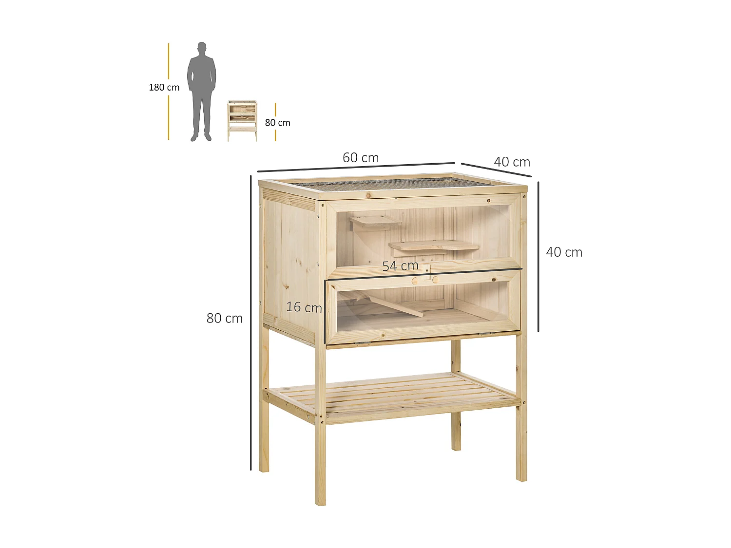 Jaula para hámster madera natural 60x40x80cm PawHut