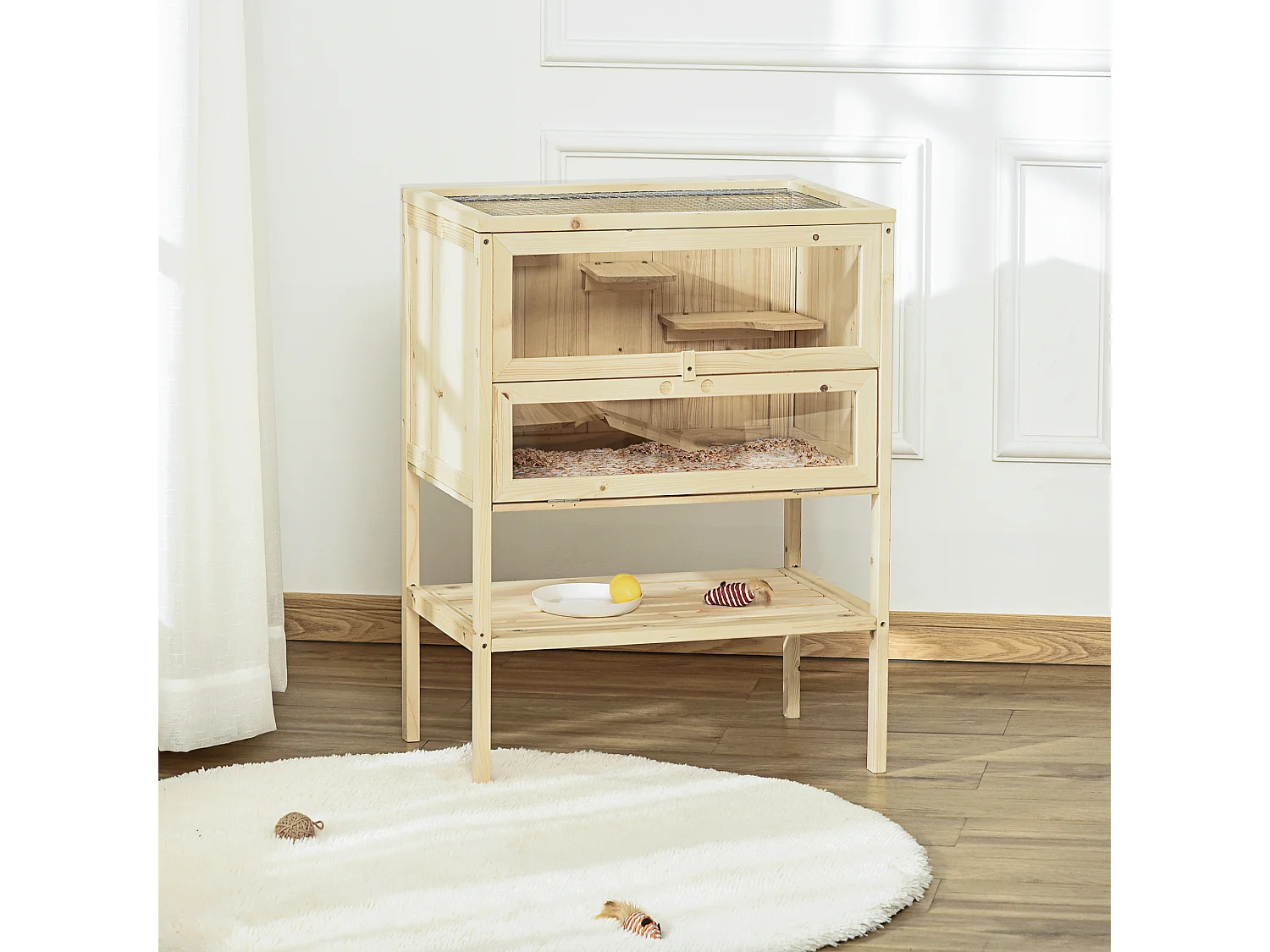 Jaula para hámster madera natural 60x40x80cm PawHut