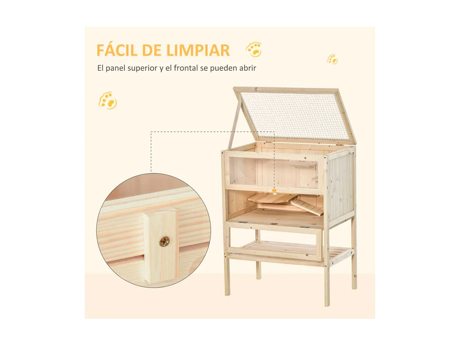 Jaula para hámster madera natural 60x40x80cm PawHut