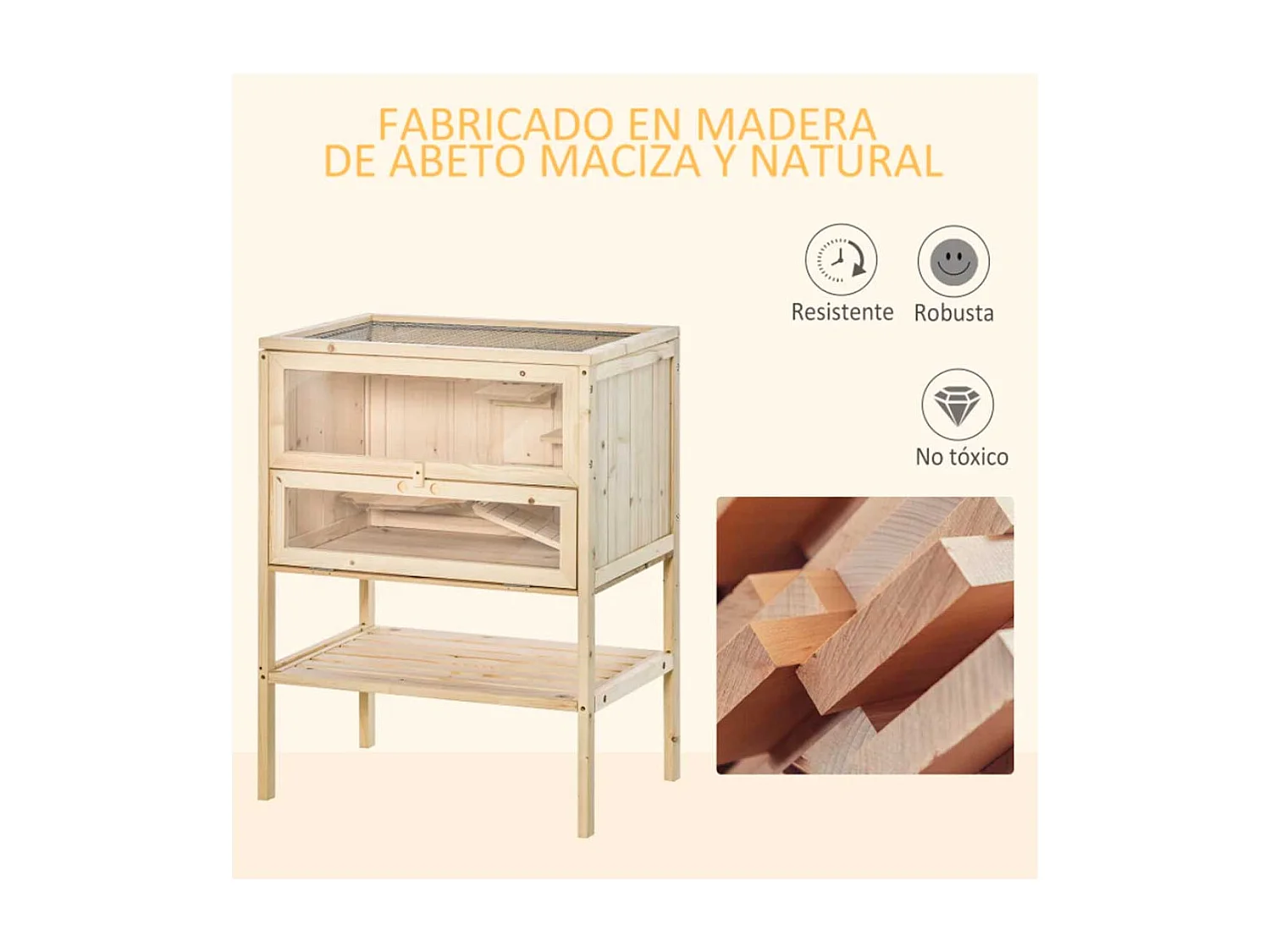 Jaula para hámster madera natural 60x40x80cm PawHut