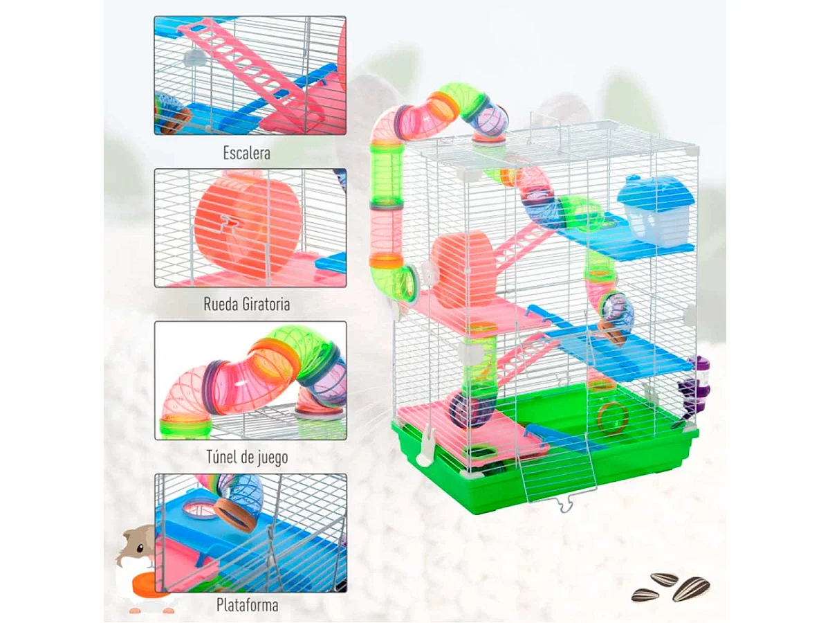 Jaula para hámster verde 46x30x58 cm PawHut