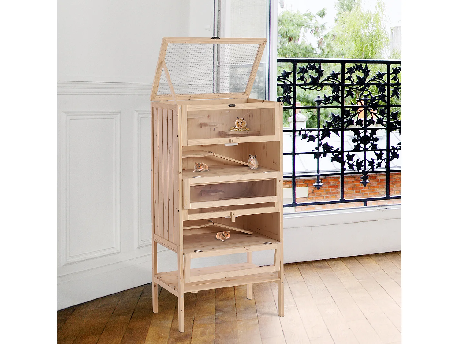 Jaula madera para hámster madera 60x40x120cm PawHut