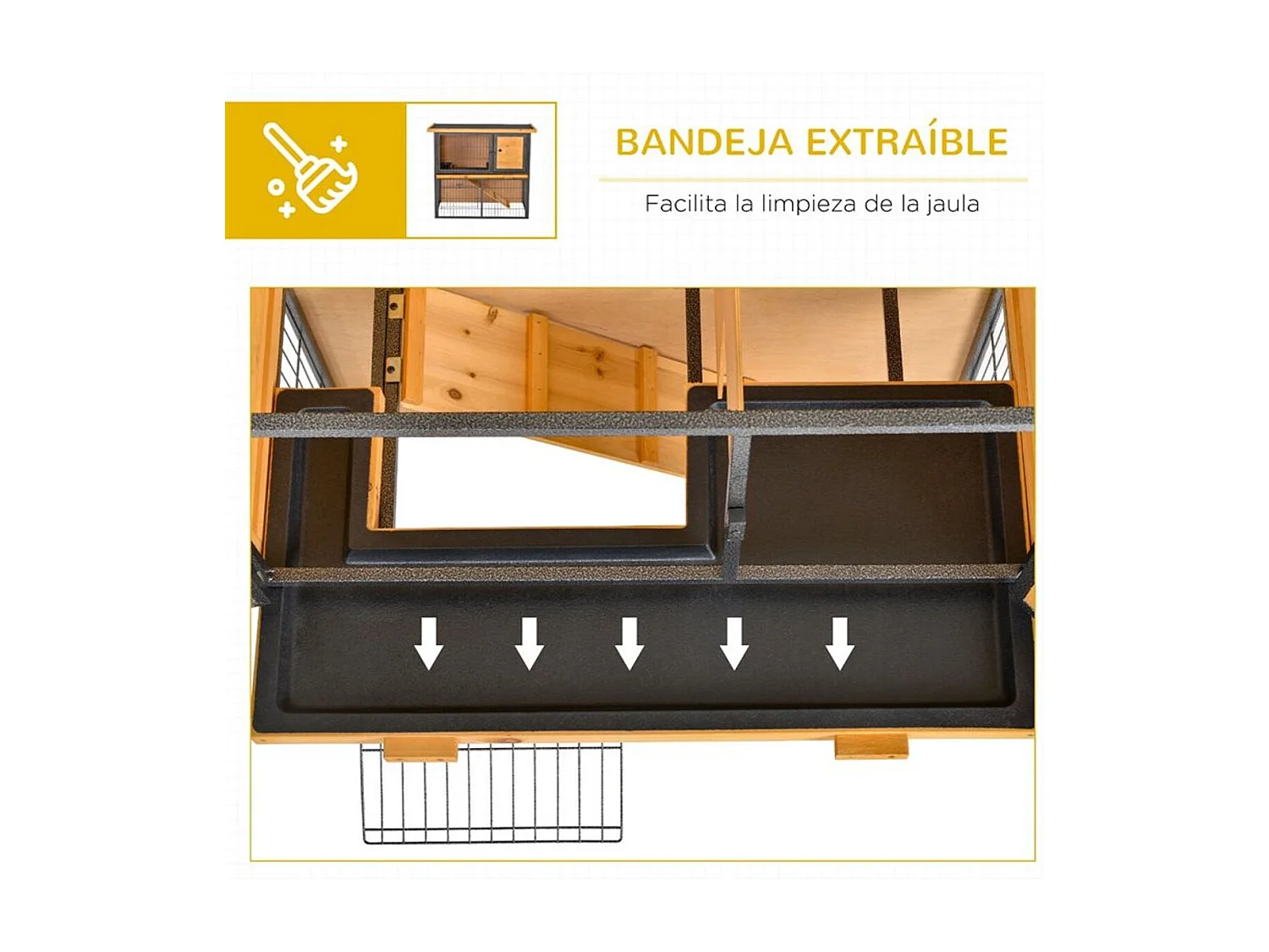 Conejera de exterior de madera amarillo, negro 89.5 x 45 x 81cm PawHut