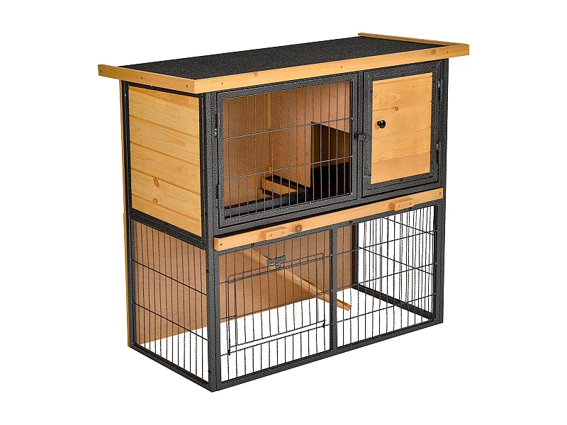 Conejera de exterior de madera amarillo, negro 89.5 x 45 x 81cm PawHut