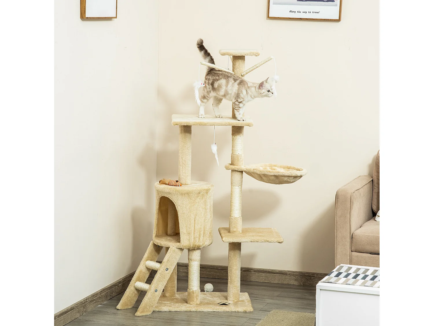 Árbol para gatos beige 50x35x134.2cm PawHut