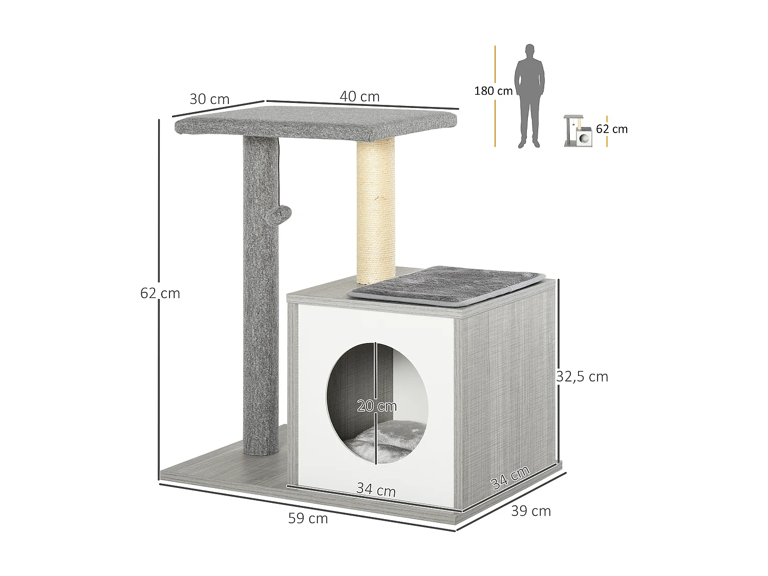 Árbol para gatos gris 59x39x62 cm PawHut