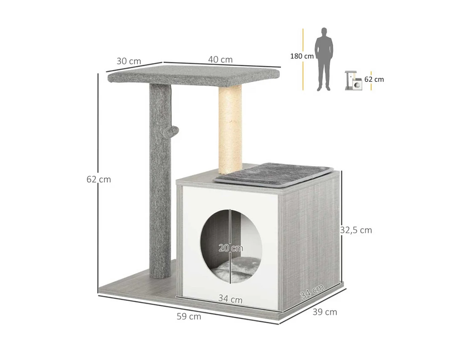 Árbol para gatos gris 59x39x62 cm PawHut