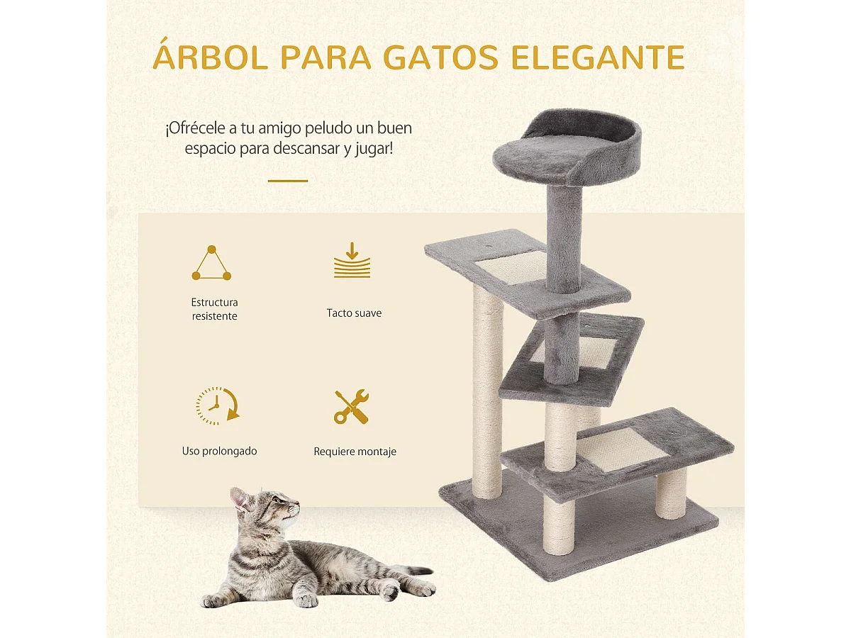 Árbol para gatos beige y gris 48x48x99,5 cm PawHut