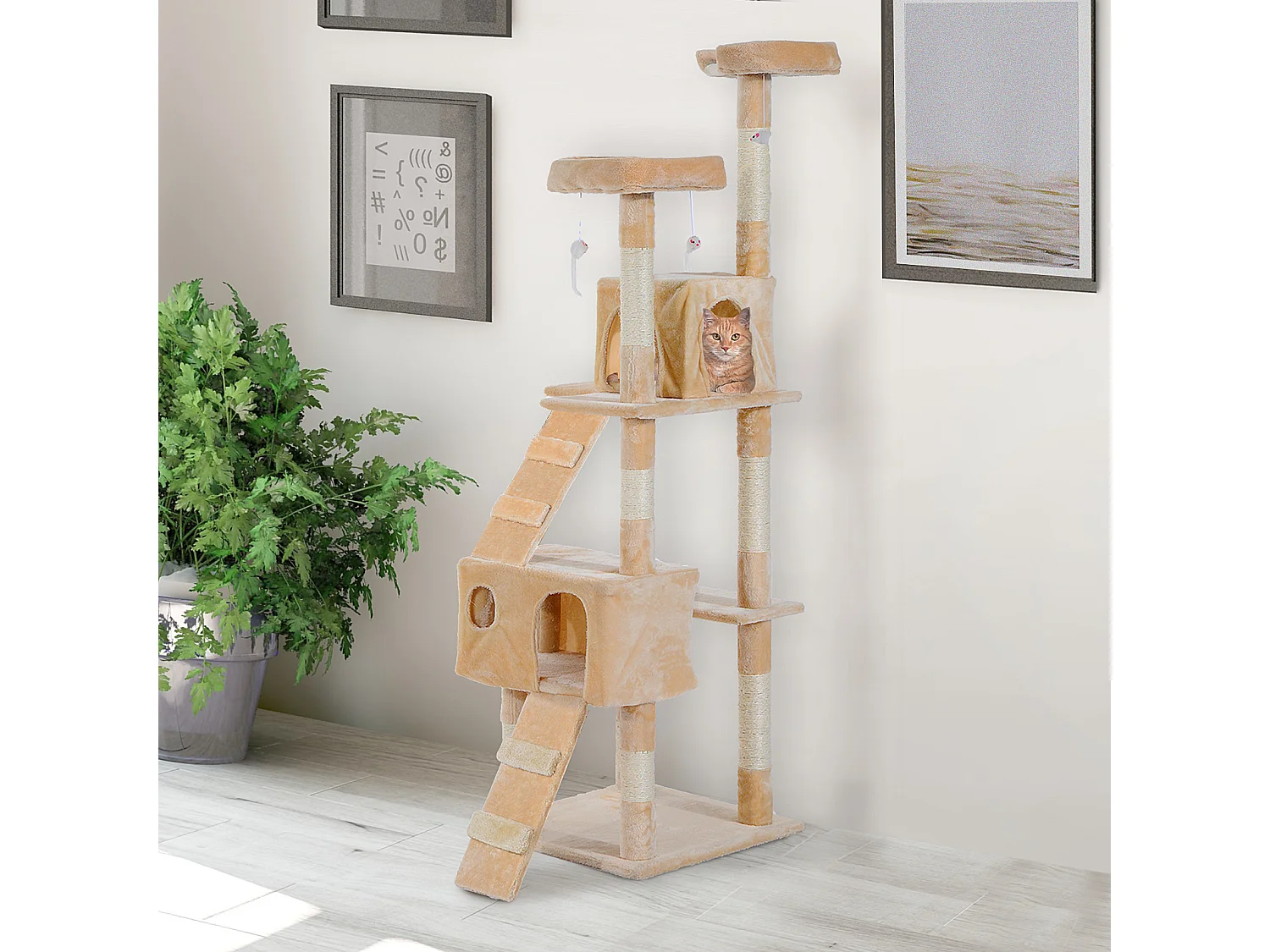 Árbol para gatos beige 50x50x170 cm PawHut