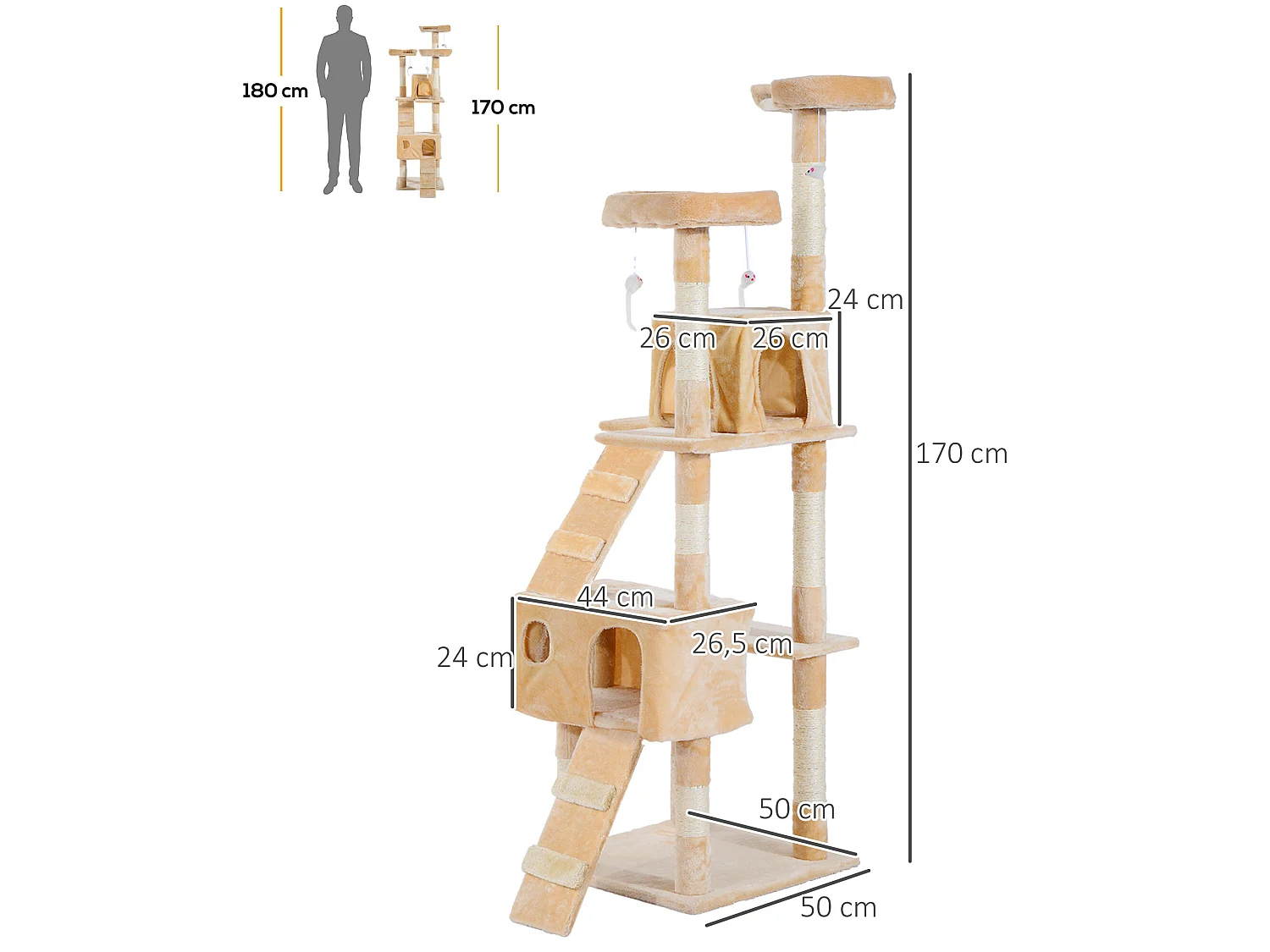 Árbol para gatos beige 50x50x170 cm PawHut
