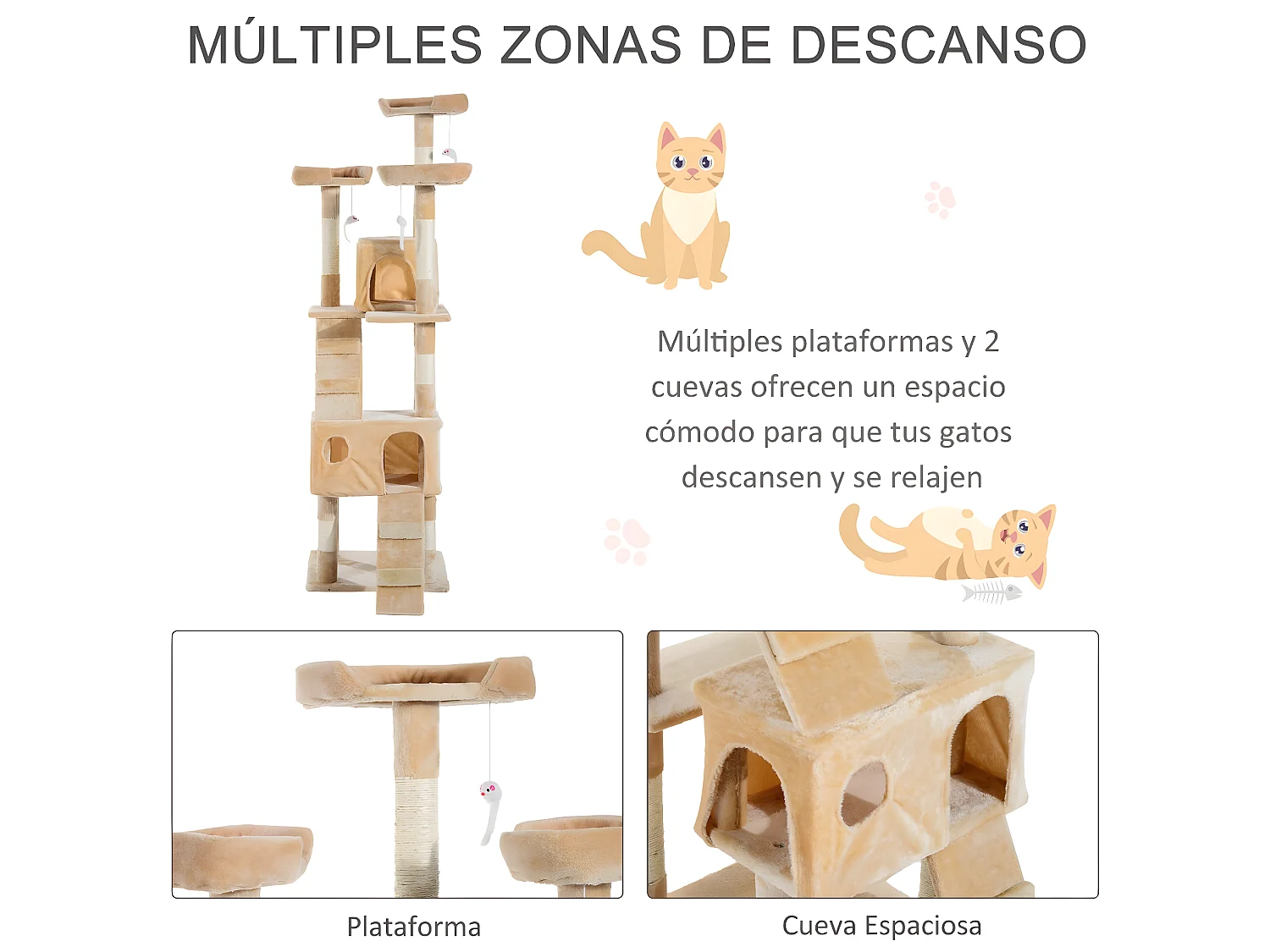 Árbol para gatos beige 50x50x170 cm PawHut