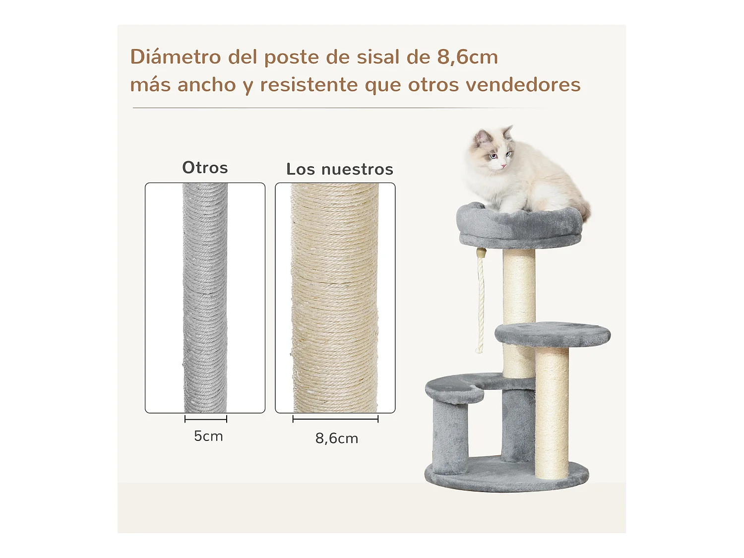 Árbol para gatos gris 40x40x65 cm PawHut