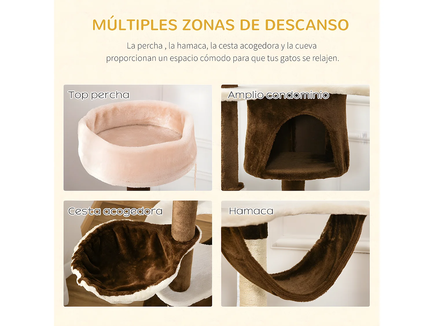 Rascador para gatos marrón y crema 65x50x153 cm PawHut