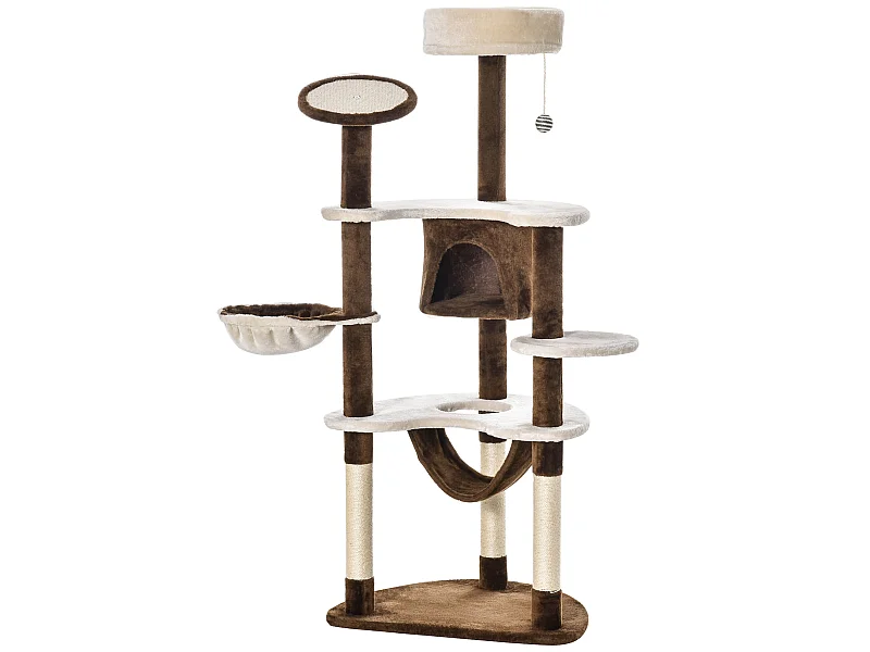 Rascador para gatos marrón y crema 65x50x153 cm PawHut