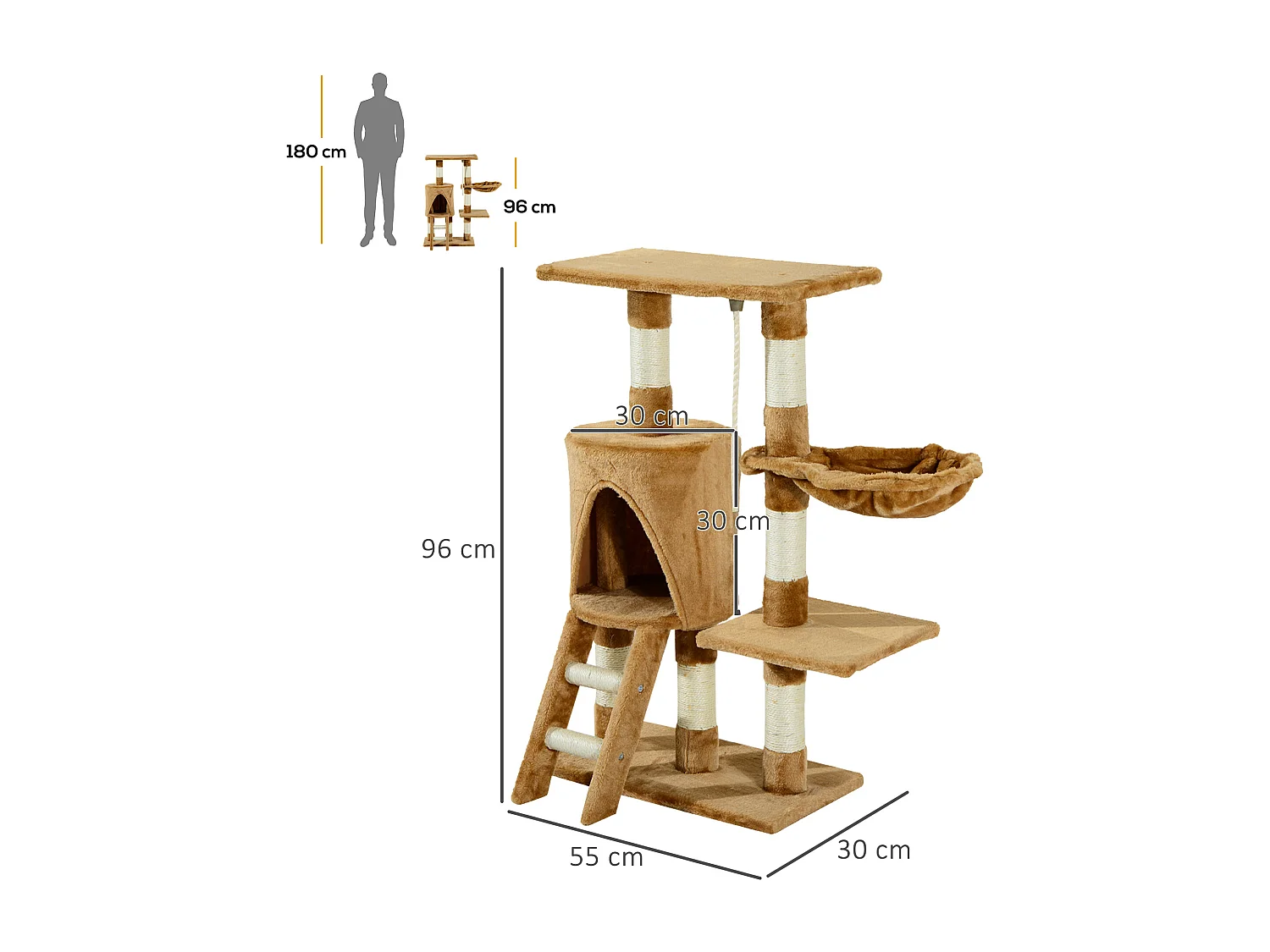 Árbol para gatos marrón 30x55x96cm PawHut