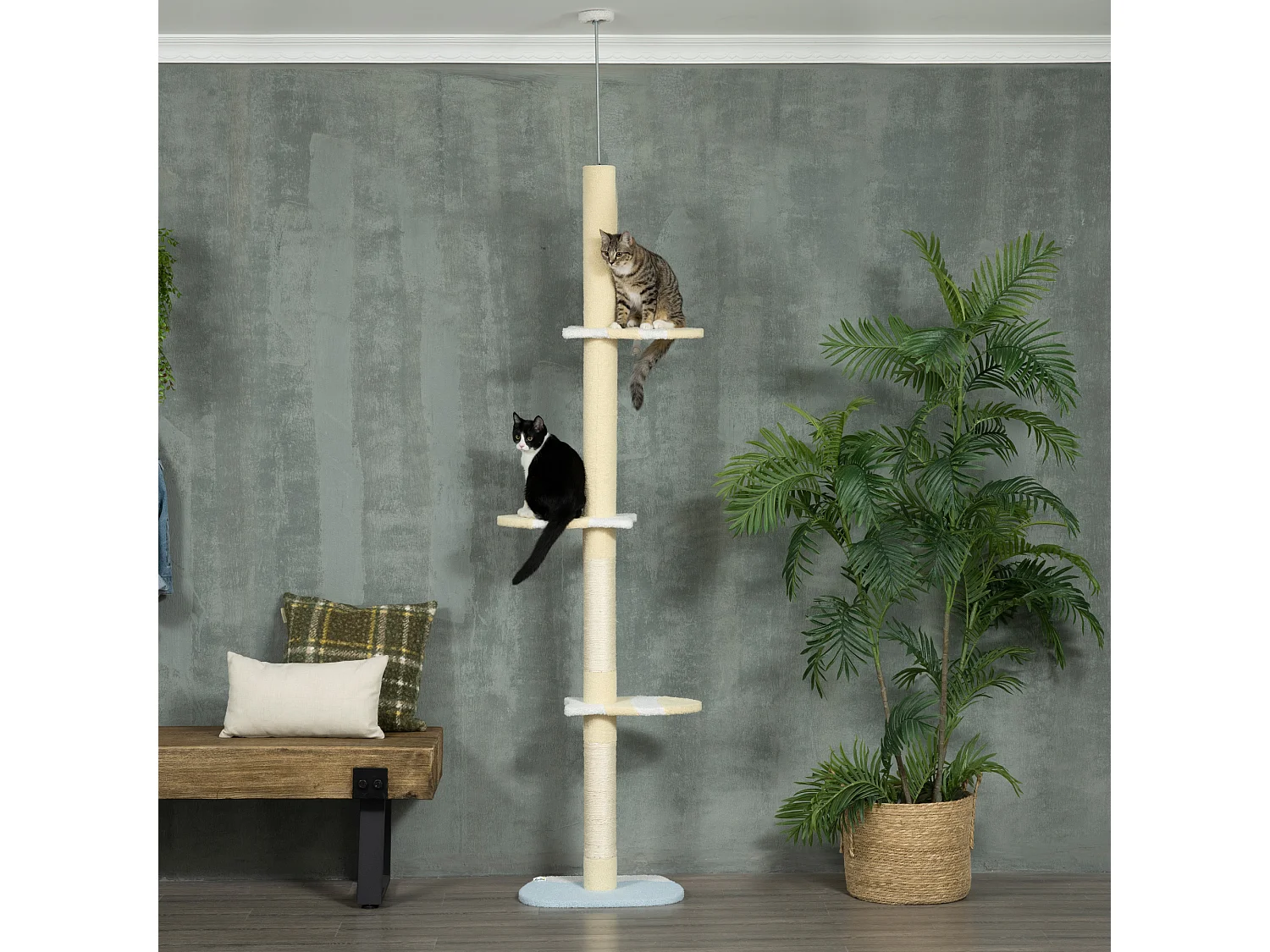 Árbol para gatos amarillo 47x34x260 cm PawHut