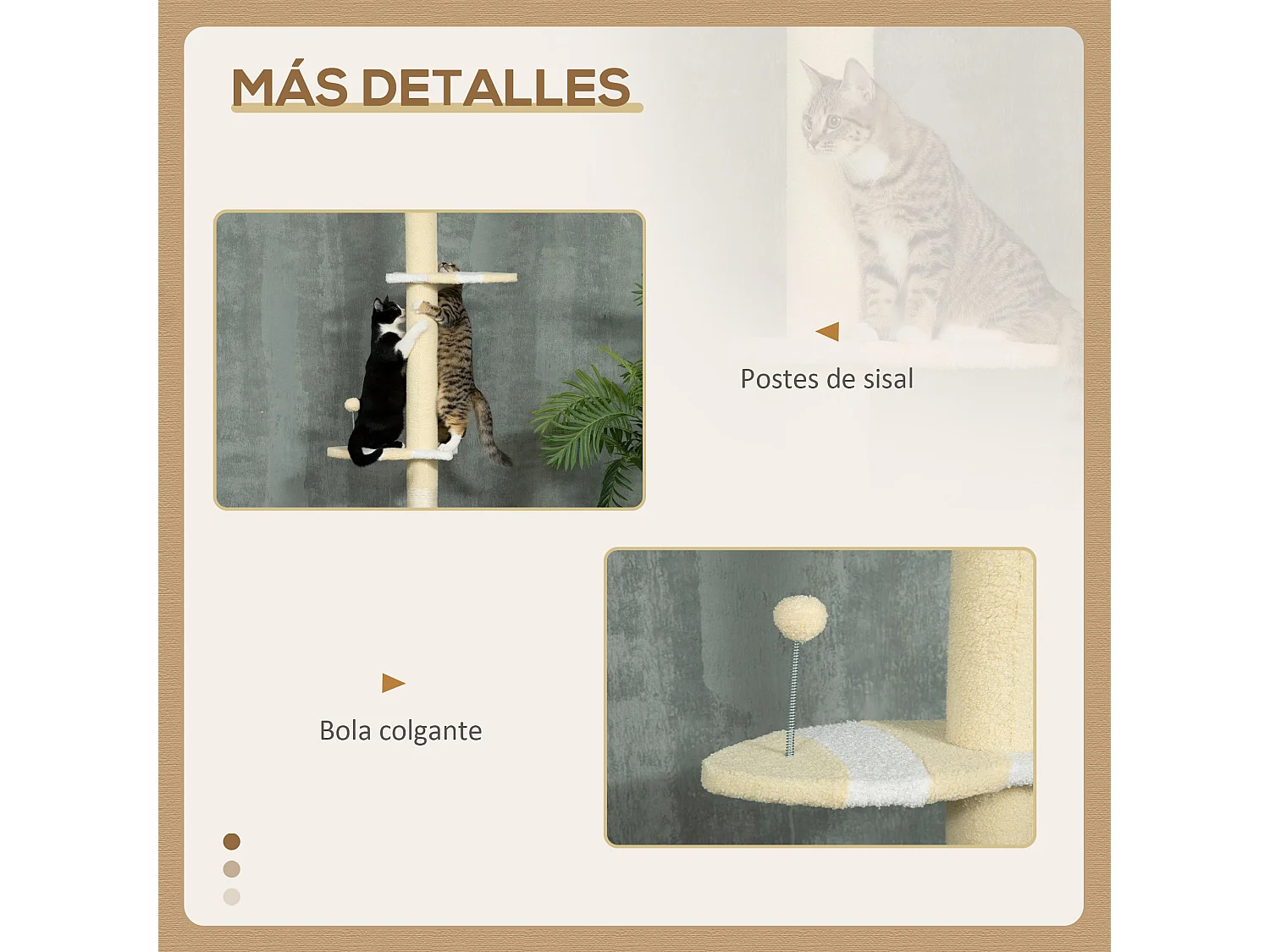 Árbol para gatos amarillo 47x34x260 cm PawHut