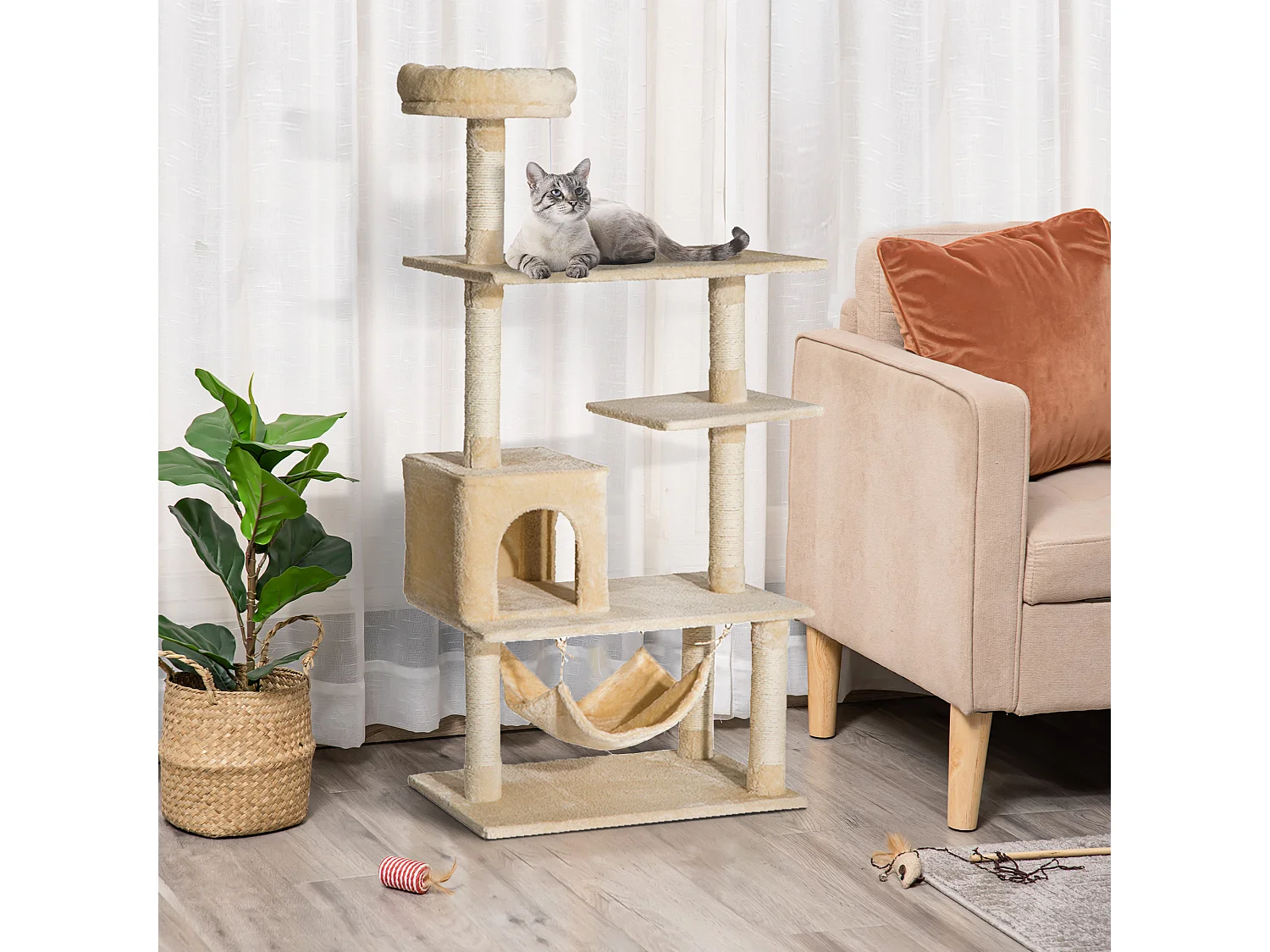 Árbol para gatos beige 70x40x152 cm PawHut