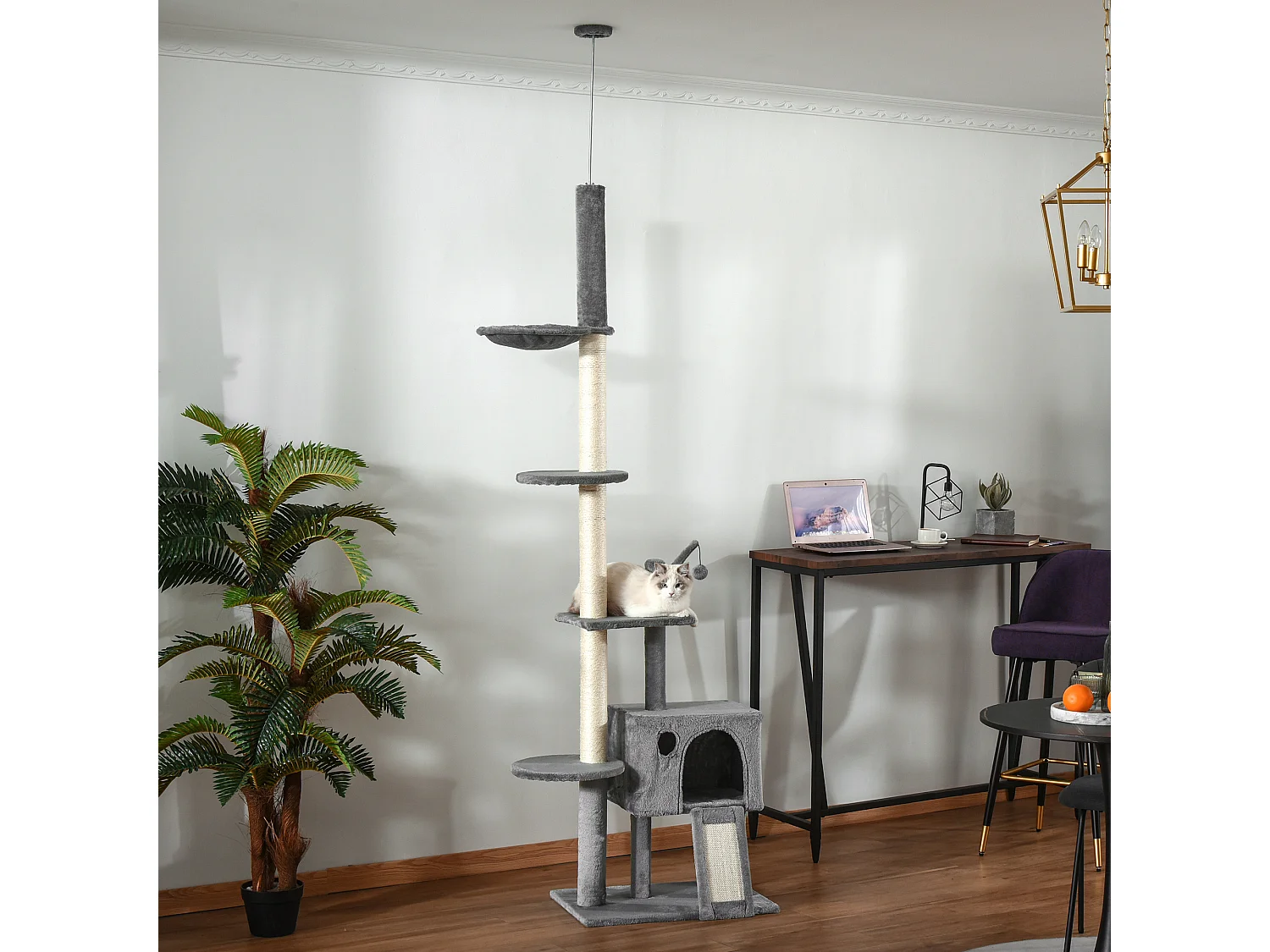 Árbol rascador para gatos gris claro 60x40x270 cm PawHut